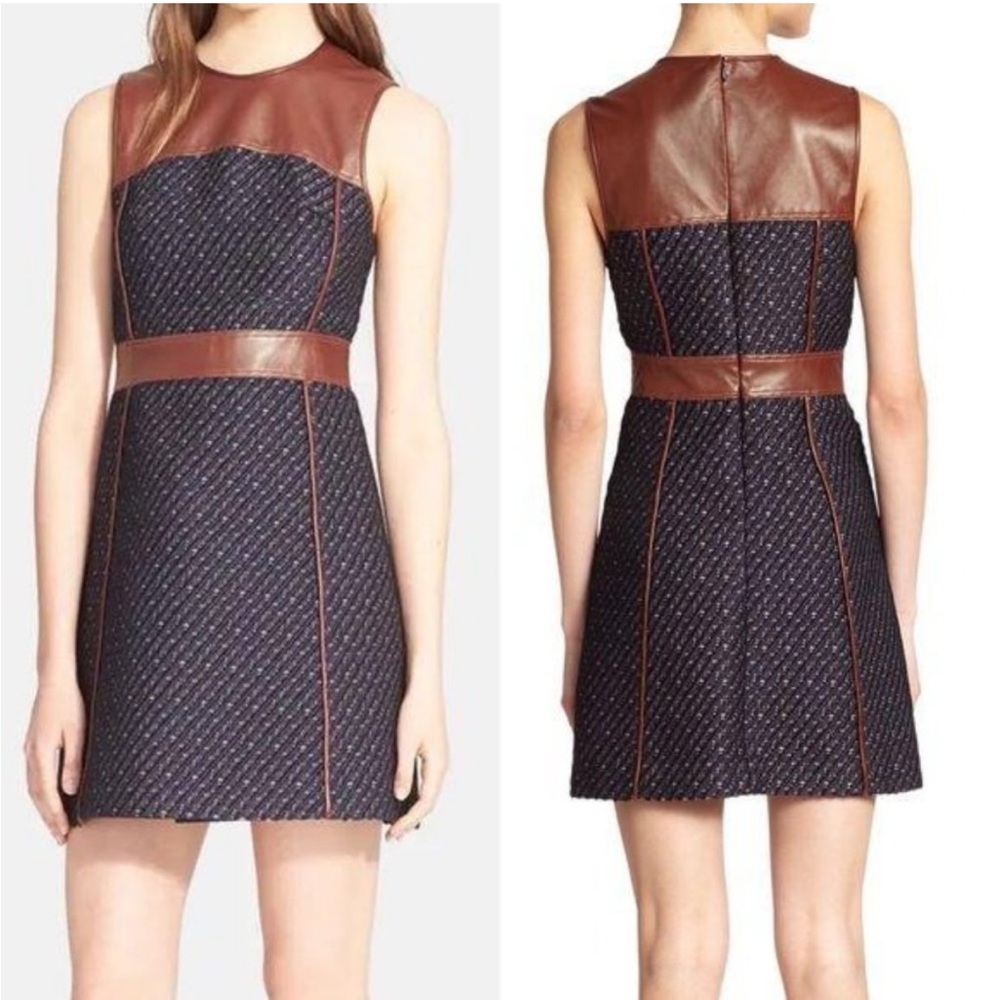 Theory Calvino Lamb Leather Tweed Dress